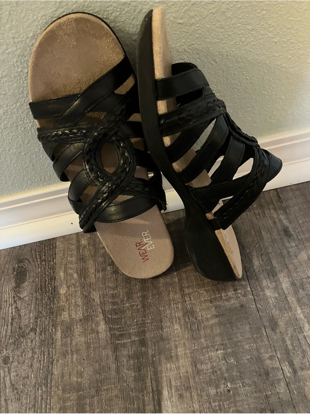 Wedge Slide Mules with Braided Straps - Black